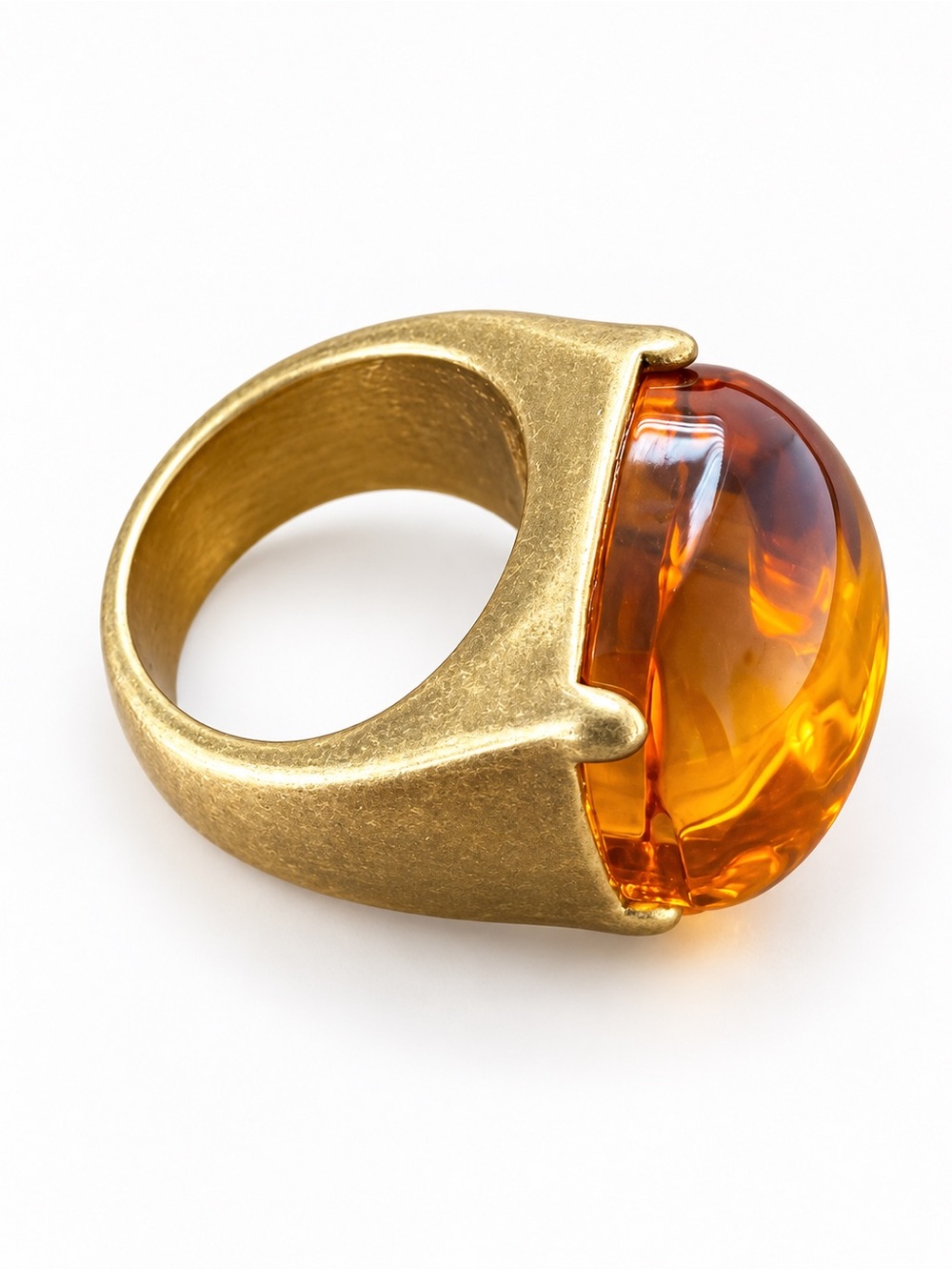 Zara Gold-Tone Ring with Amber Dome